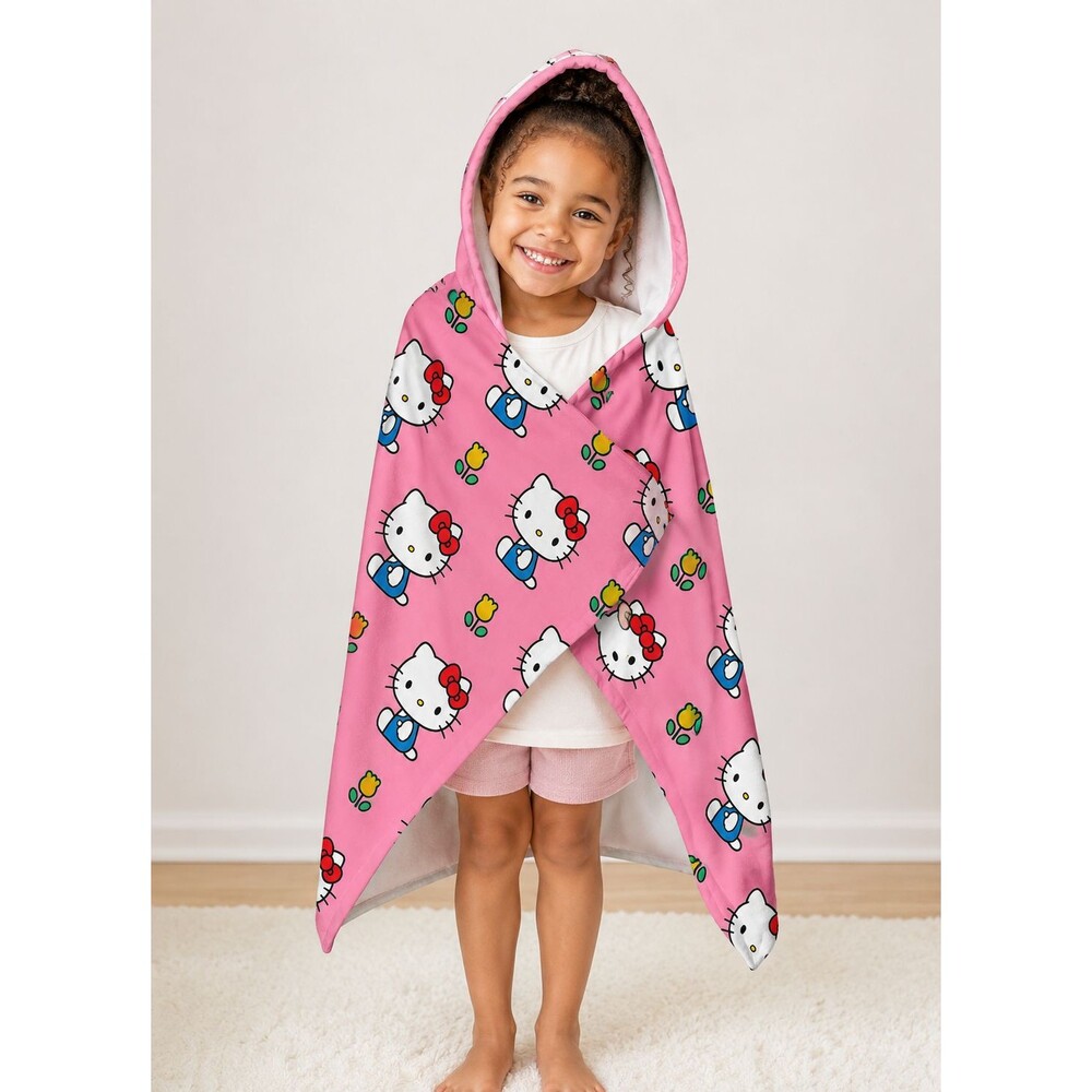 Hello Kitty Hooded Towel Wrap Soft Cotton Terry Bath Beach Pool Kids 28x55
